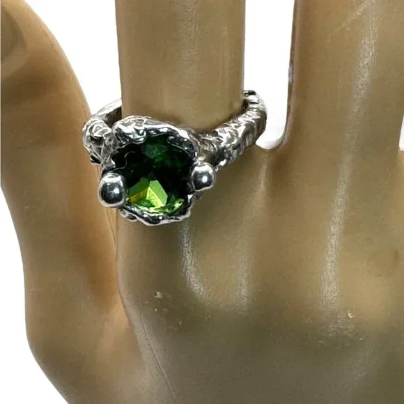 Brutalist Silver-Blend Cocktail Ring Artisan Crafted with 10mm Crystal Size  6.5 - Picture 4 of 13